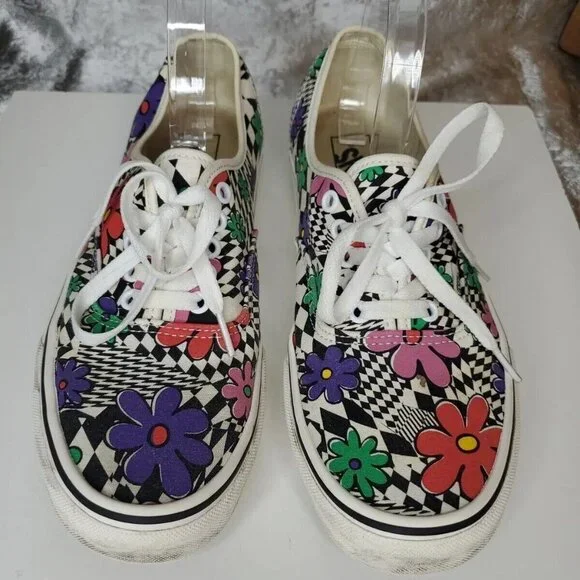 Vans Authentic Printed Floral/Check Men's Classic Skate Shoes Size 10 red green - Picture 2 of 11